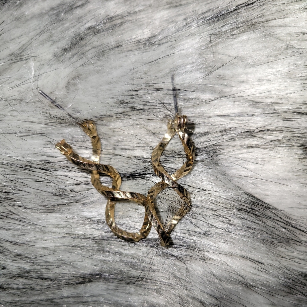 Double-helix style dangle earrings, gold / brass color